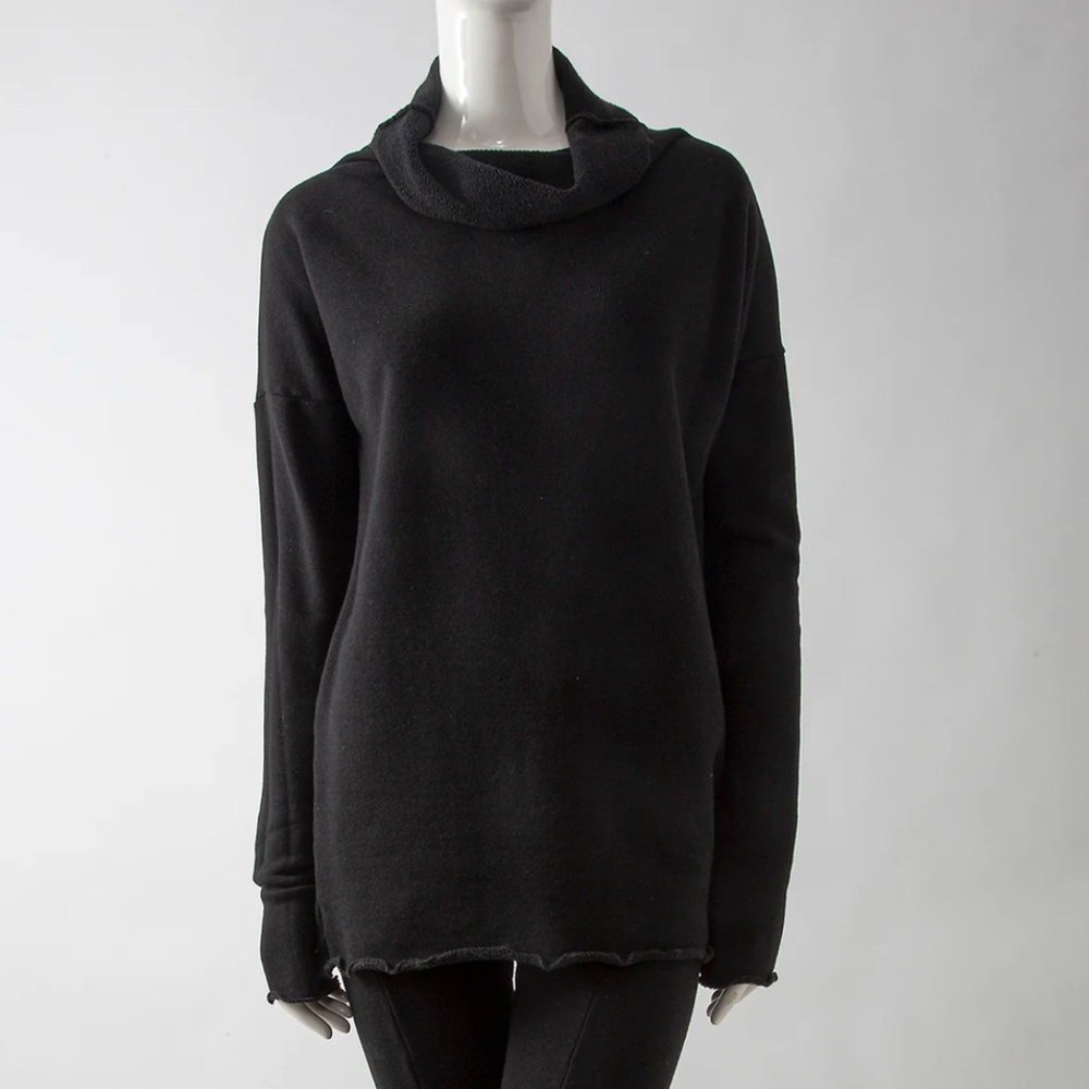 Robin Lane Cropped Black Cotton Blend Funnel Neck Long Sleeve Top Size Medium